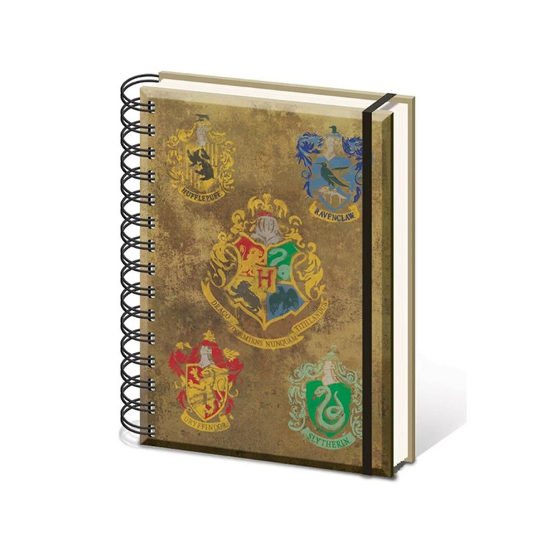 Harry Potter - Hogwarts Crest & Four Houses A5 Wiro Notebook - دفتر